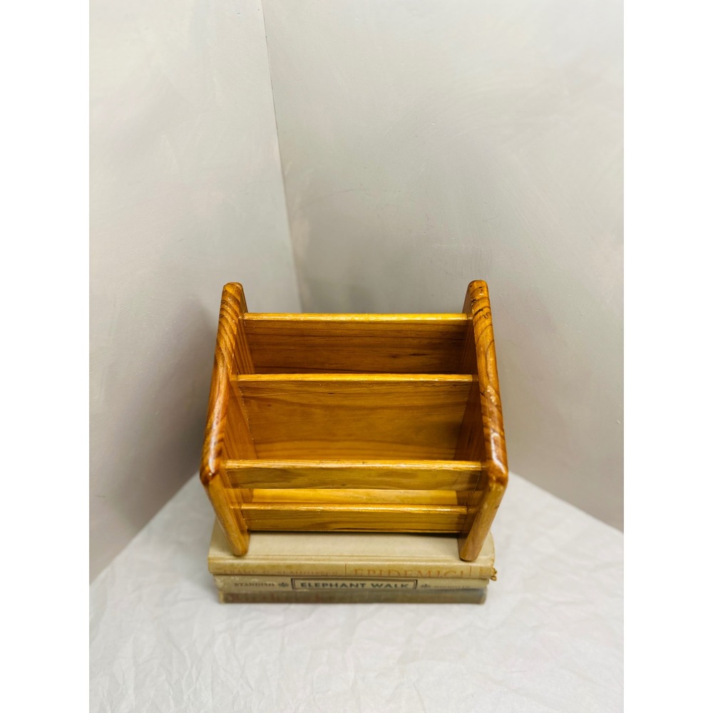 Vintage Handmade Wooden Letter Rack Desk Organizer 2 Slot Mail Sorter Honey Pine - Picture 4 of 7
